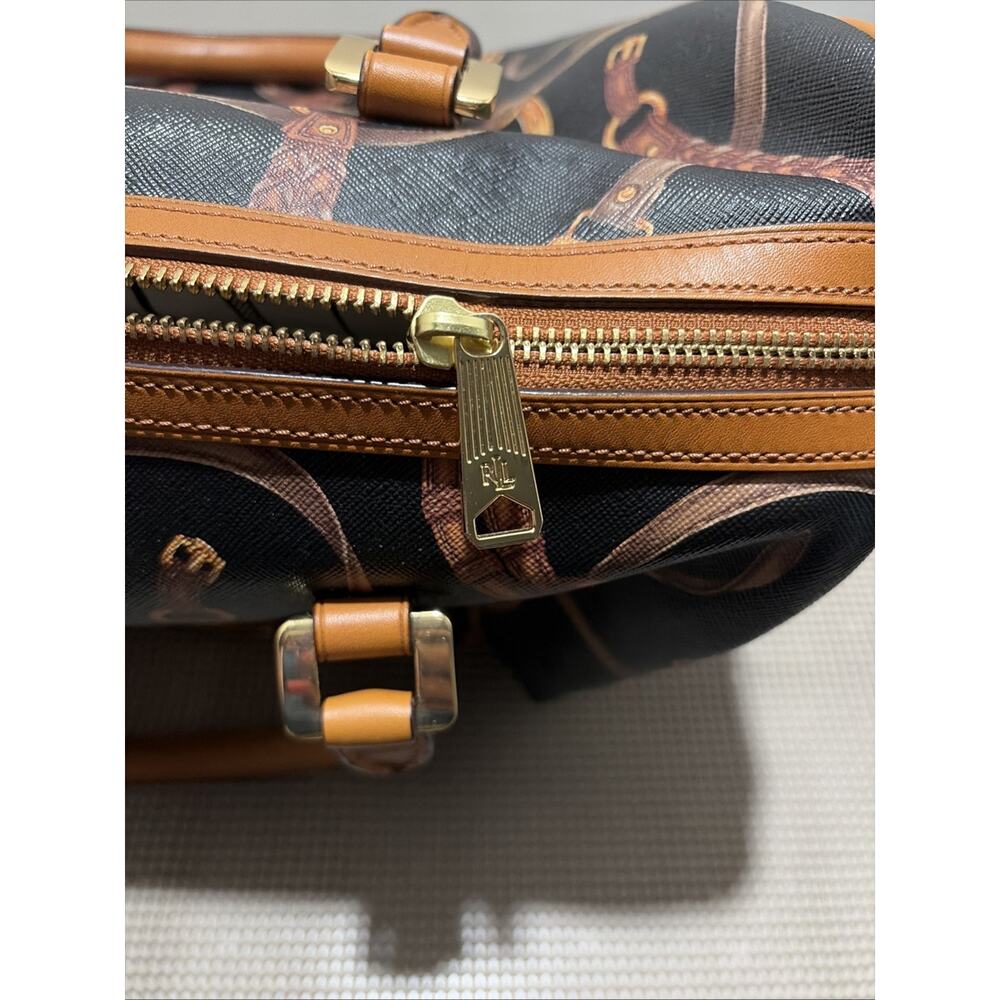Ralph Lauren Black Belting Print Equestrian Satchel - Picture 9 of 13